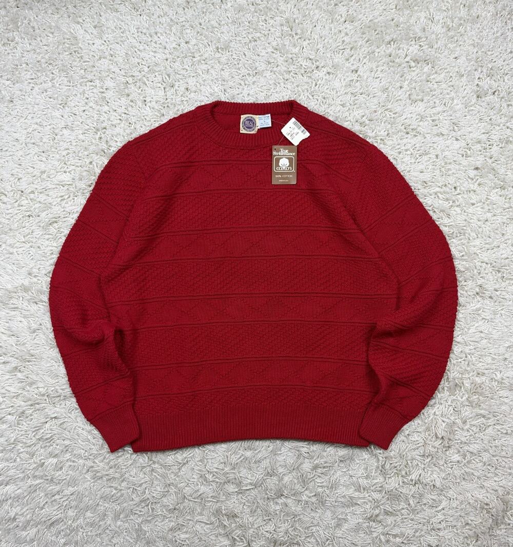 NWT Deadstock Vintage 80s Saks Fifth Avenue Red Cotton Sweater Large Made in USA